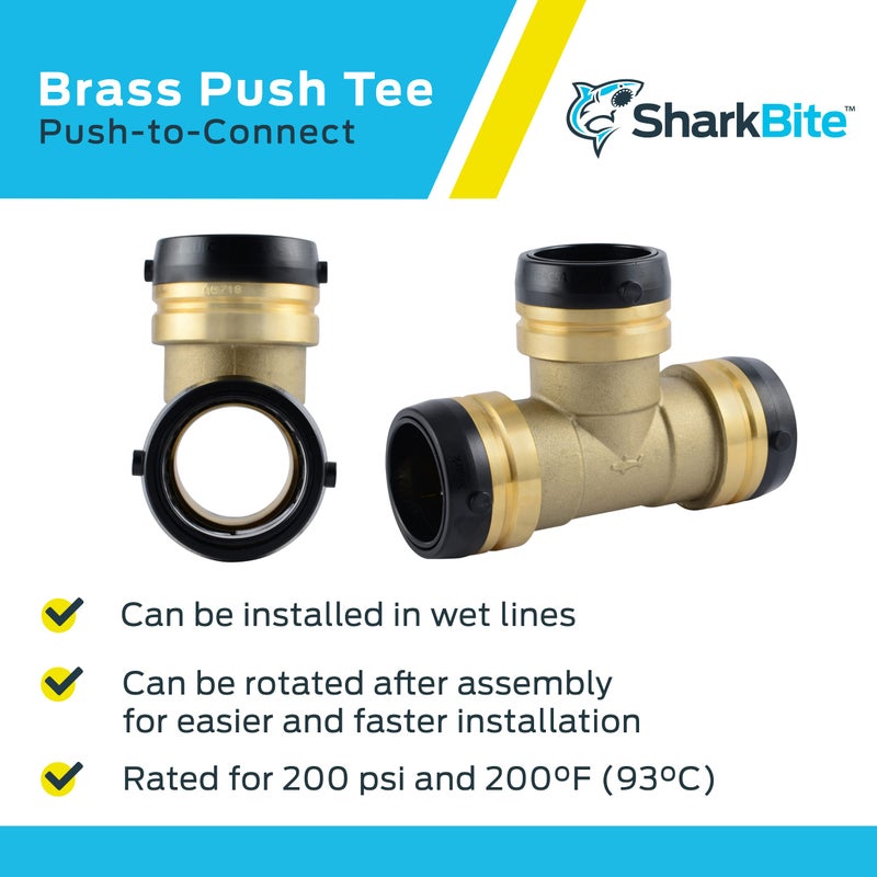 SharkBite 1-1/2 Inch Tee, Push to Connect Brass Plumbing Fitting, PEX Pipe, Copper, CPVC, PE-RT, HDPE, UXL0841 - Image 4